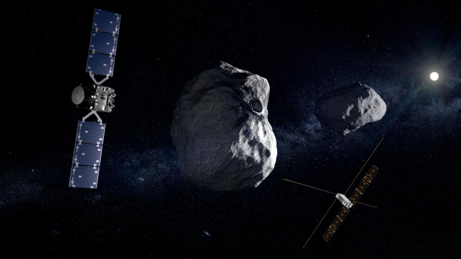 strumento spaziale che sorvola un asteroide