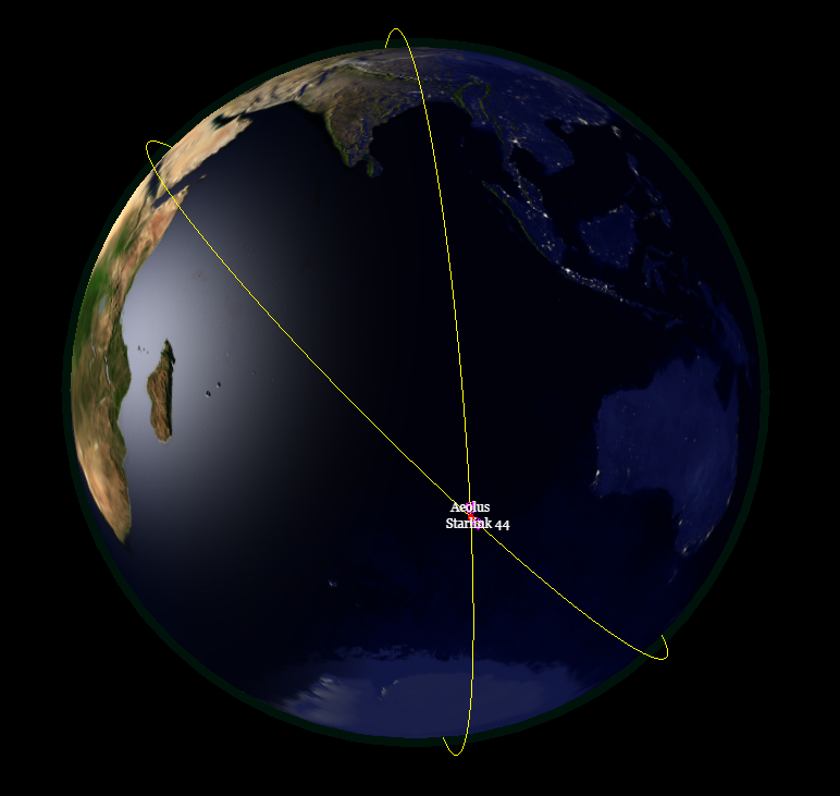Traiettorie tracciate sul globo terrestre dei satelliti Aeolus e Starlink