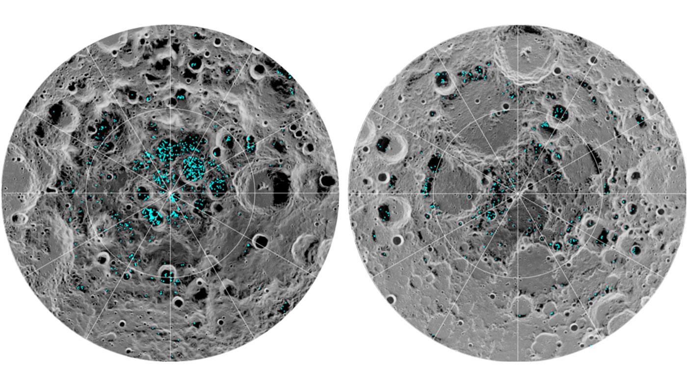 luna con crateri e tracce d'acqua