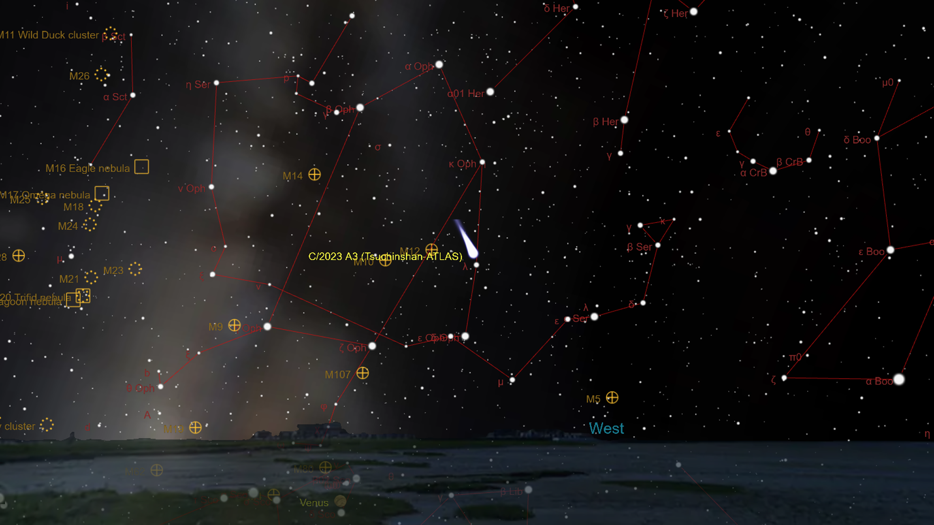 cometa C2023 a3 mappa stelle